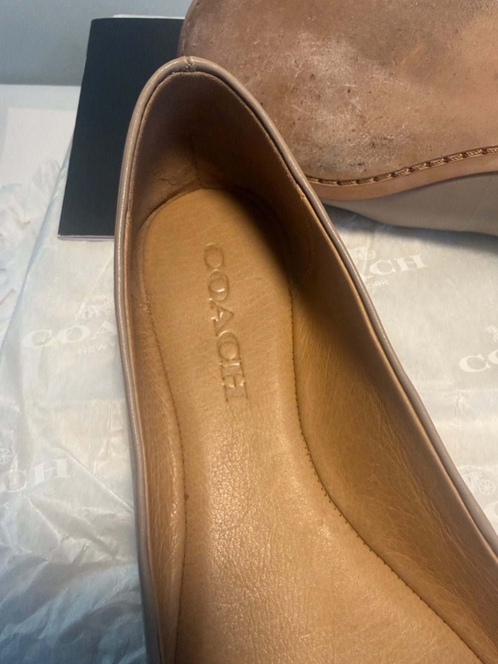 COACH Taupe Leather Embellished Ballet Flats - Picture 5 of 7